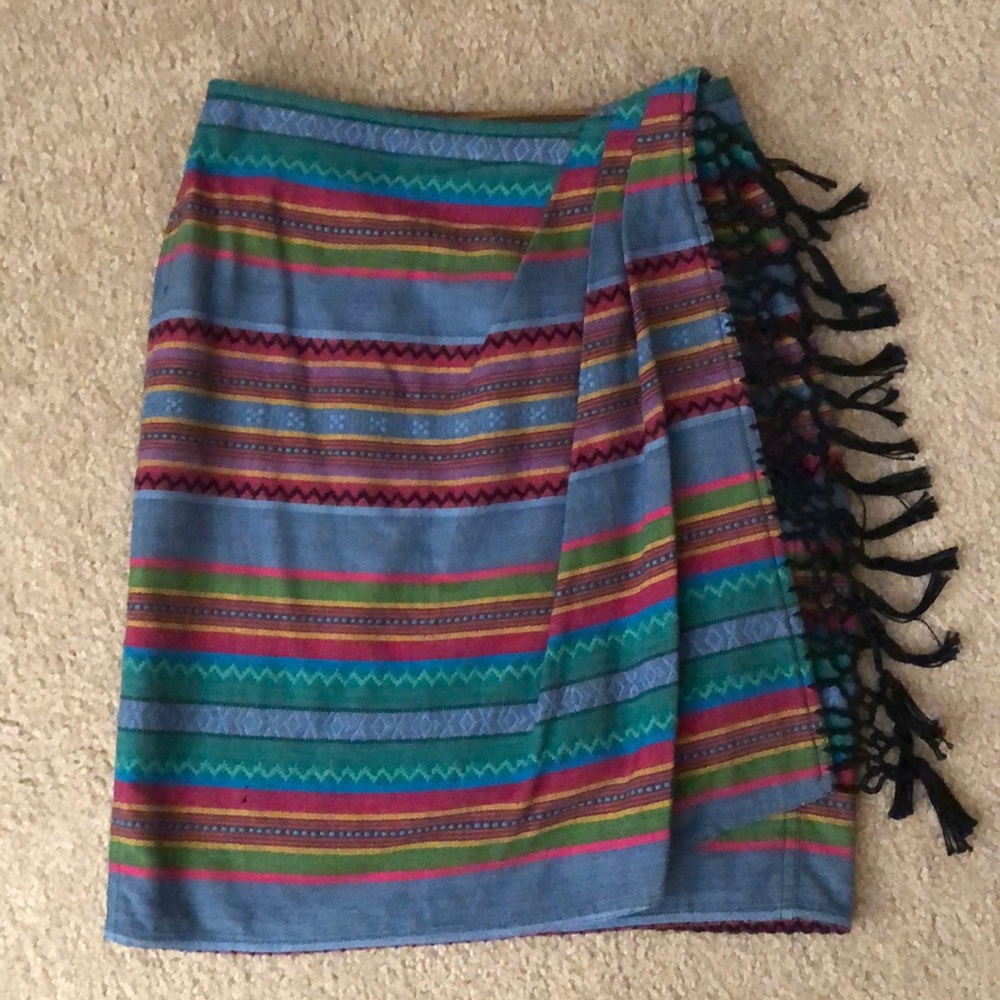 Lizwear serape stripe wrap skirt w/ black fringe